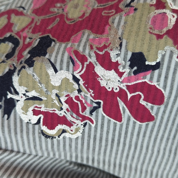 White Stags sz M Cotton Blend Striped Floral Shimmering Top with Elastic Waist - Picture 5 of 6